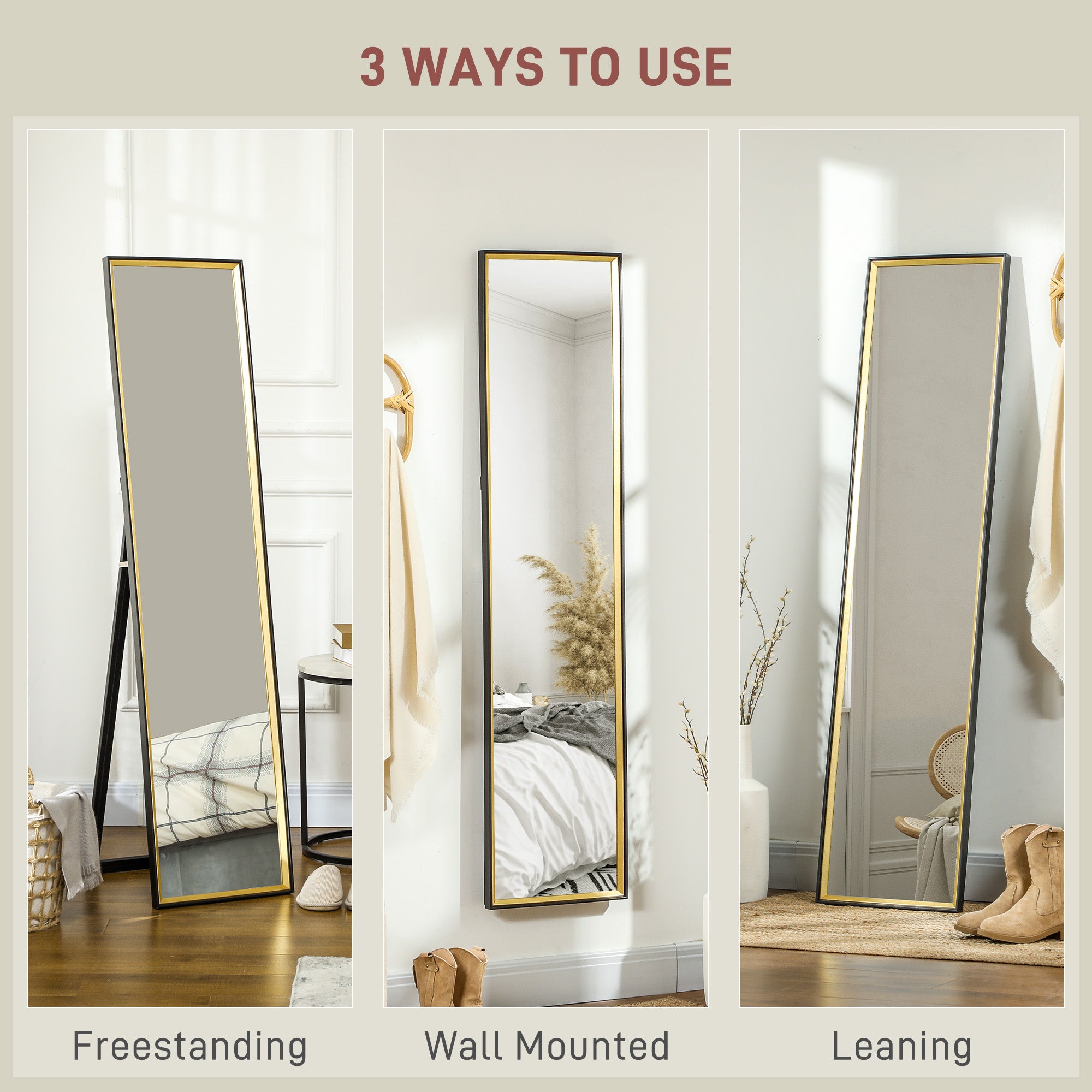 HOMCOM 157 x 37cm Elegant Full-Length Mirror - Black/Gold-Tone